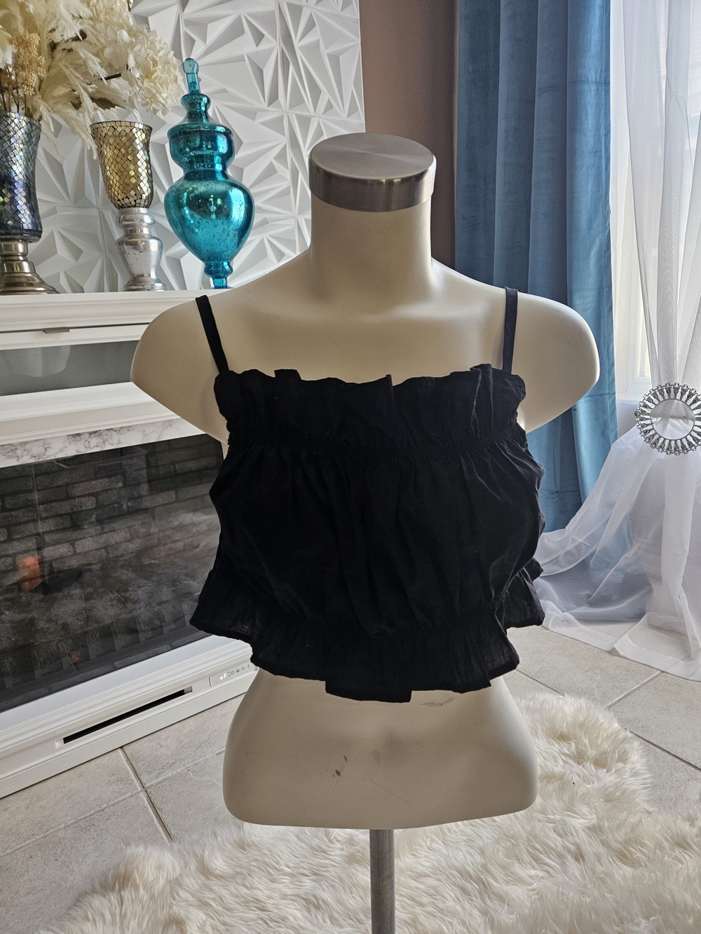 Divided Black Smocked Cropped Cami Top H&M